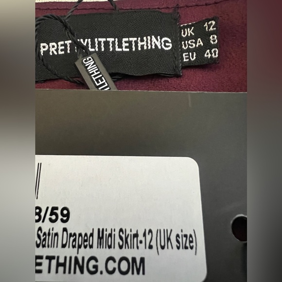 NWT PRETTYLITTLETHING PLT Plum Constructed Satin Draped Fancy Midi Skirt Size 8 - Picture 9 of 11